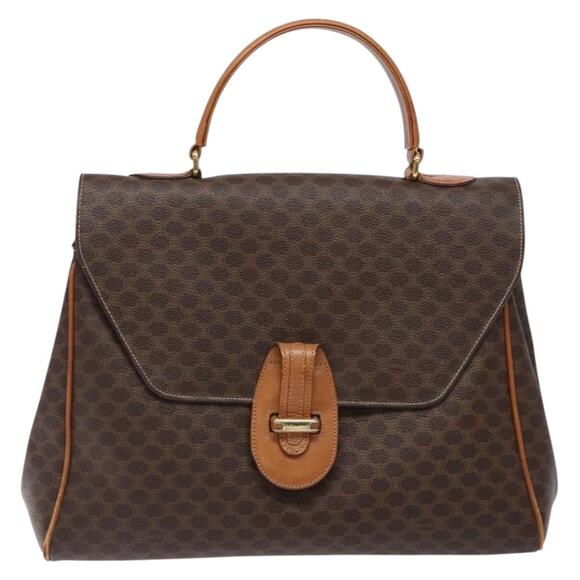 CELINE Macadam Canvas Hand Bag Pvc Leather Brown Gold - Picture 2 of 13